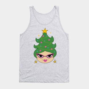 Retro Christmas Tree Cute Beehive Hair Tank Top